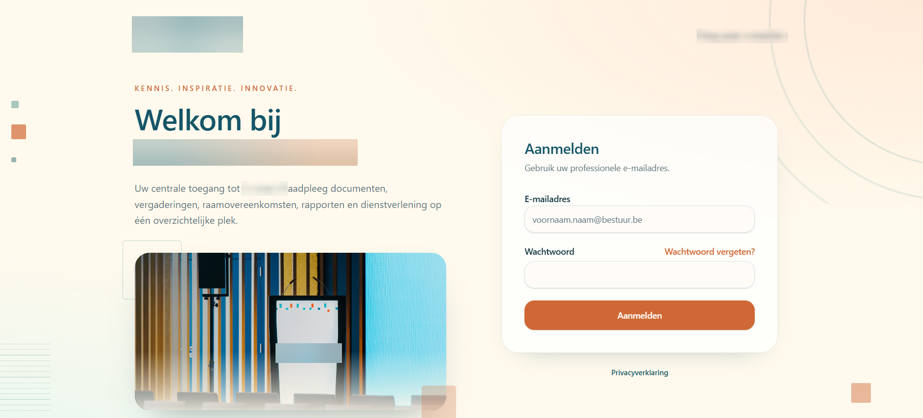 Aanmeldpagina van de besloten omgeving