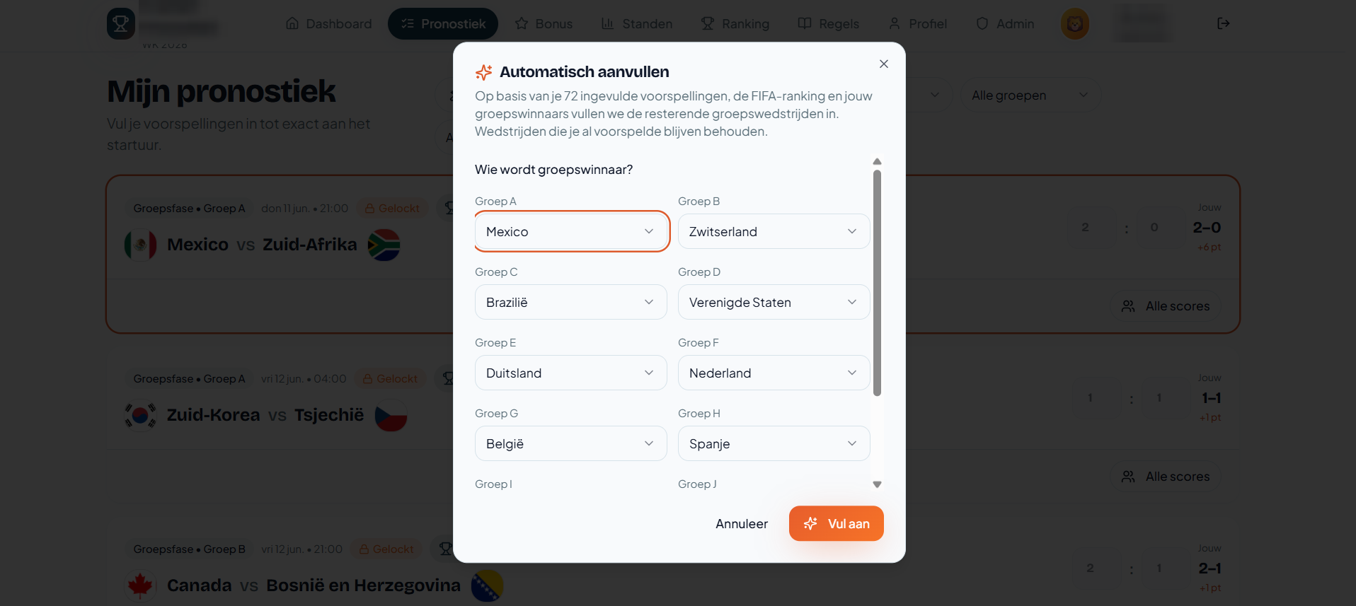 Voorspellingen invullen met automatisch aanvullen